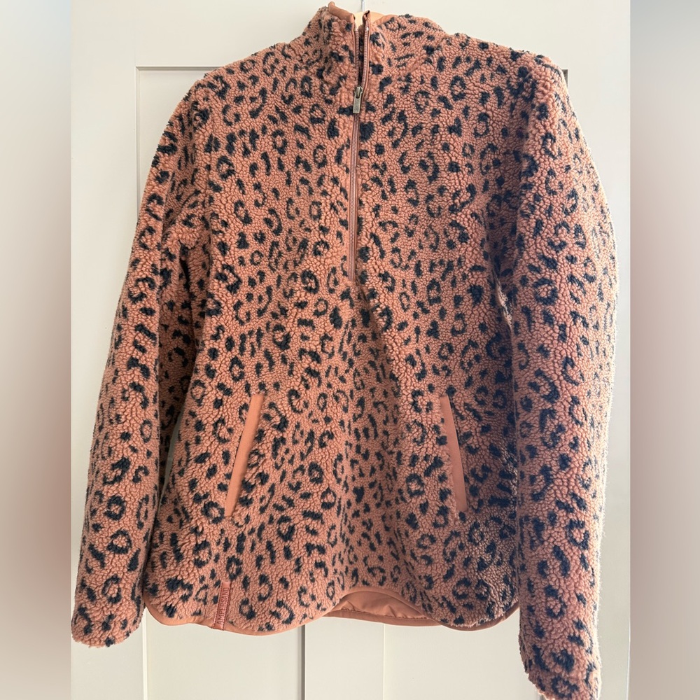 AMPERSAND AVE Rust Leopard Print Sherpa Jacket
